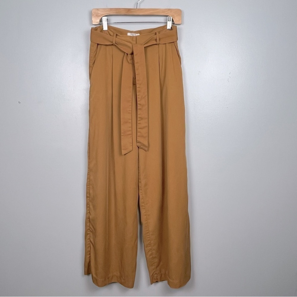 Frnch Pandiale in Camel wide leg high rise tie waist trouser style pants, large.